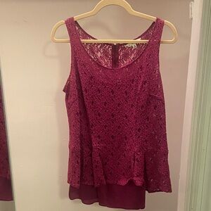 CAbi Burgundy Lace Peplum Camisole